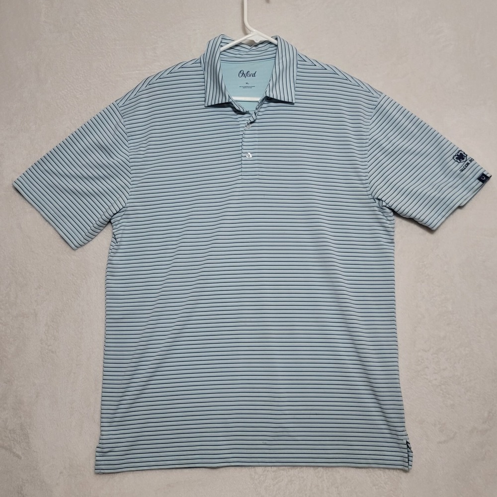 Oxford Golf Shirt Polo Mens Sz XL Blue White Striped Short Sleeve Casual